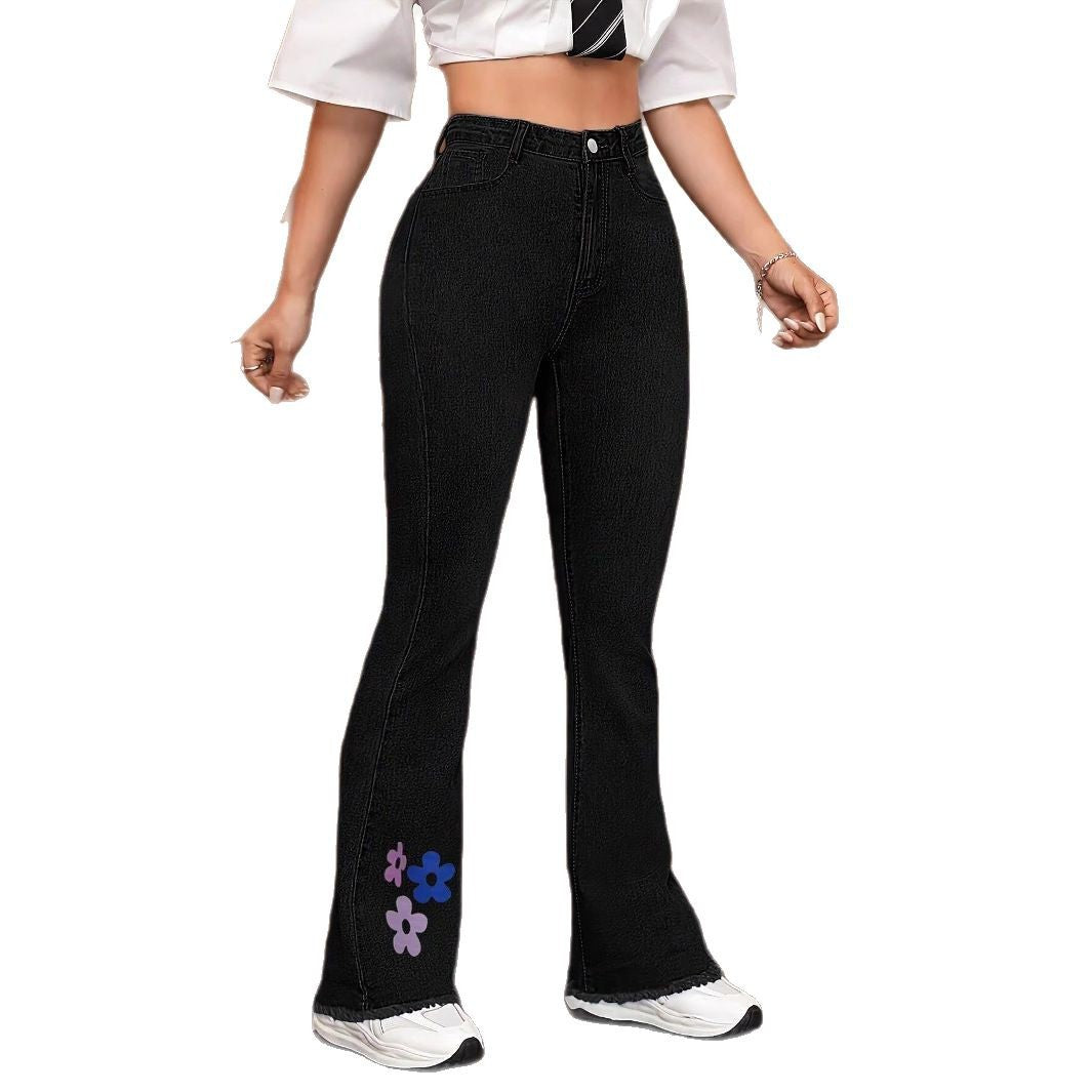 Damen Flared Jeans mit floralem Applikationsdesign und hohem Bund Stalluxe