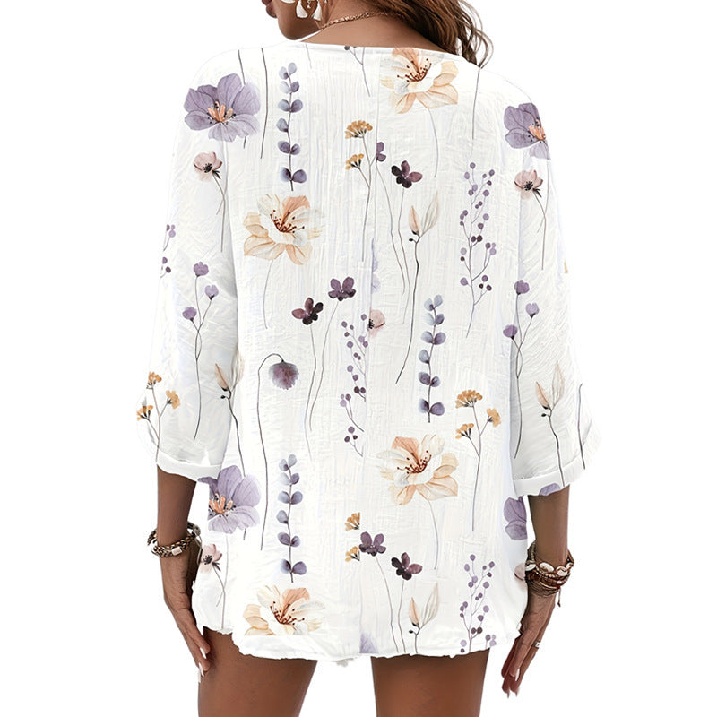 Damen Lässiges Blusenshirt mit floralem Druck und Knopfverschluss Stalluxe