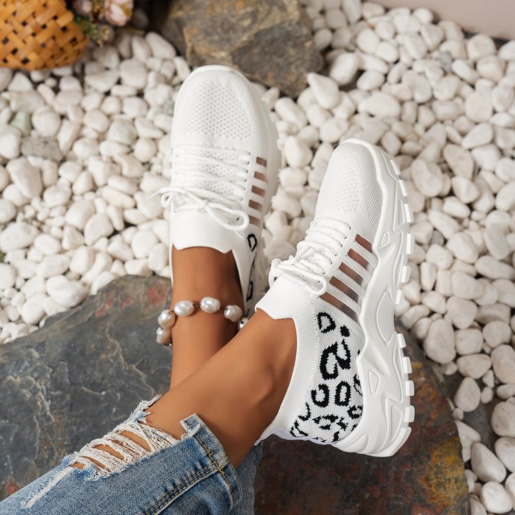 Damen Sportliche Sneaker mit luftiger Mesh-Oberfläche und trendigem Leopardenmuster Stalluxe