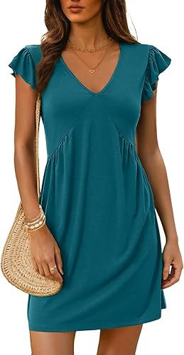 Damen Sommerliches kurzärmliges Kleid mit V-Ausschnitt und Rüschendetails Stalluxe