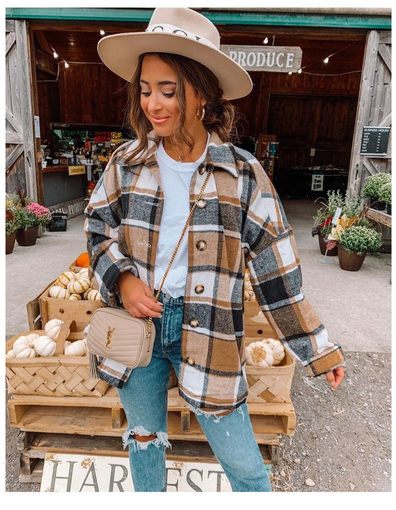 Damen Karo-Casualjacke mit Knöpfen und bequemer Passform Stalluxe