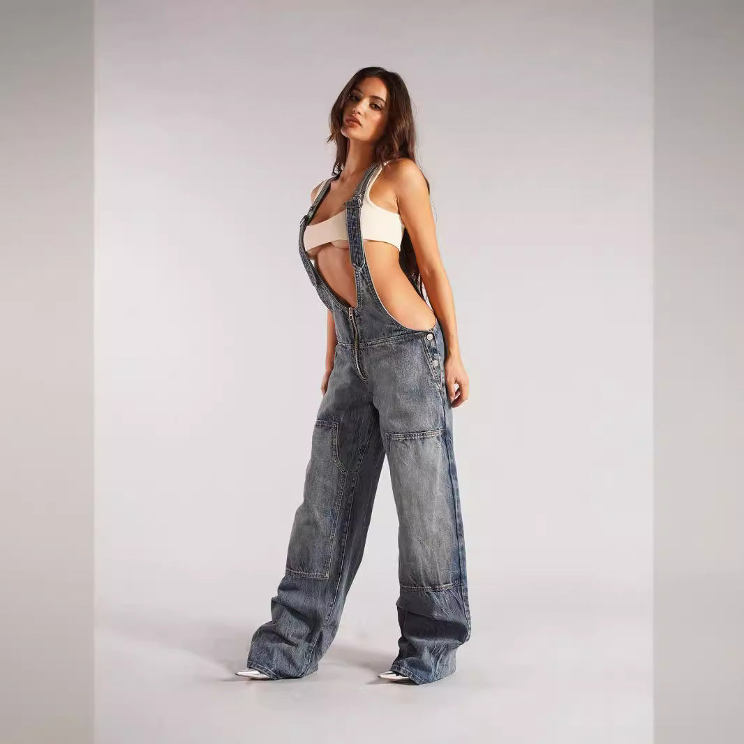 Damen stylische Latzhose im Oversized-Design mit praktischen Taschen und Reißverschluss Stalluxe