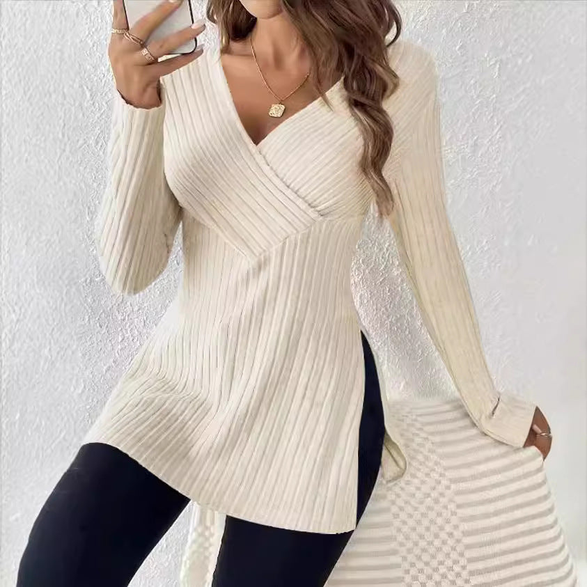 Damen Wickeloberteil mit Rippstruktur und asymmetrischem Schnitt Stalluxe