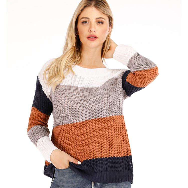 Damen Grobstrickpullover mit modischem Streifenmuster und weitem Schnitt Stalluxe