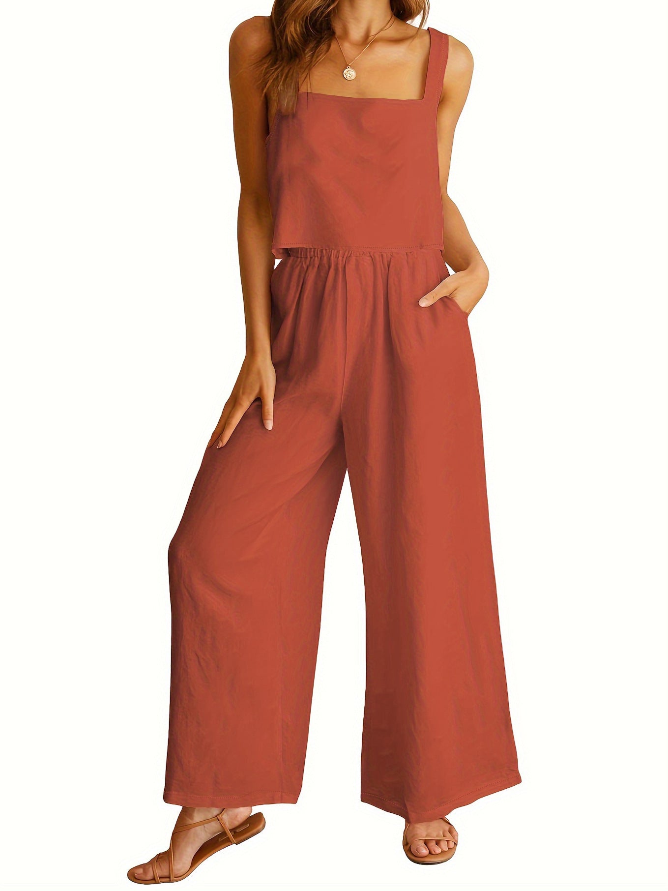 Damen Lässiger Jumpsuit mit weiten Beinen und praktischen Taschen Stalluxe