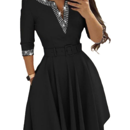 Damen Elegantes Wickelkleid mit Gittermuster und Taillengürtel Stalluxe