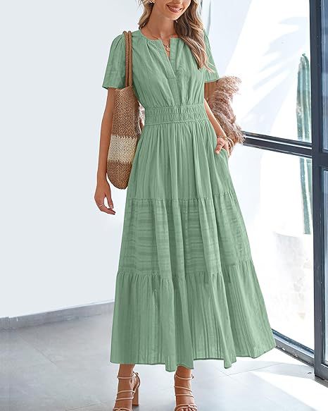 Damen Maxi-Kleid aus leichtem, gestreiftem Stoff Stalluxe