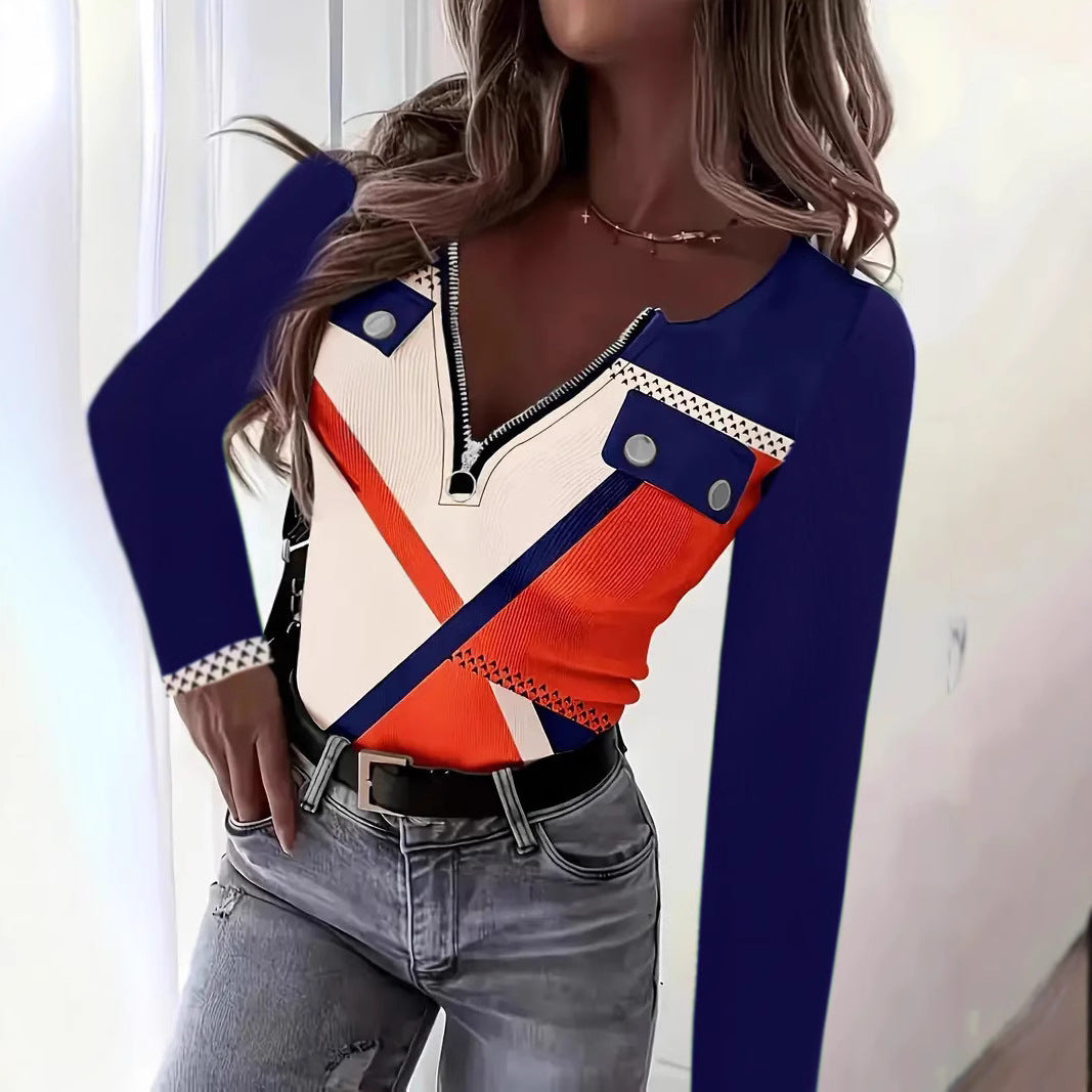 Damen stylisches Oberteil mit Reißverschluss und dekorativem Gürtel Stalluxe