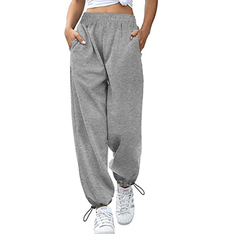 Damen lässige Sporthose mit hohem Bund und seitlichen Taschen Stalluxe