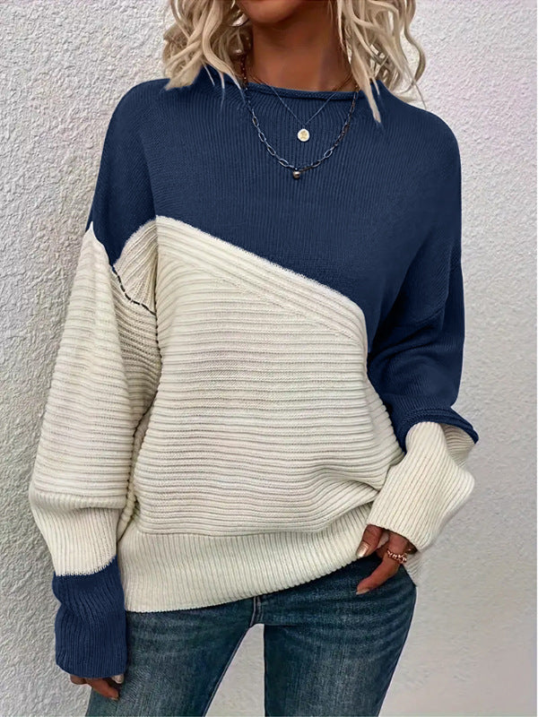 Damen lässiger Pullover mit kontrastierenden Texturen und lockerem Schnitt Stalluxe