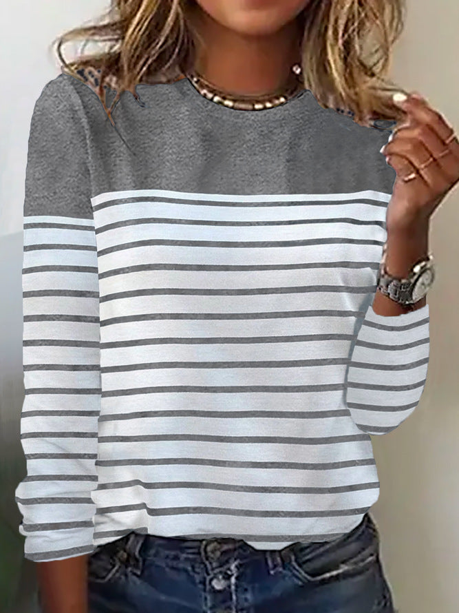 Damen Lässiges Rundhals Longsleeve mit Streifenmuster Stalluxe