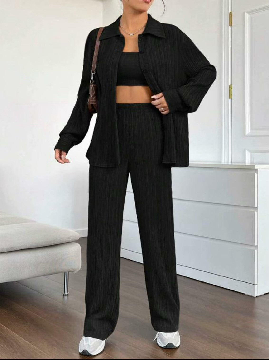 Damen Elegantes Set aus gestreifter Bluse und lockerer Hose Stalluxe