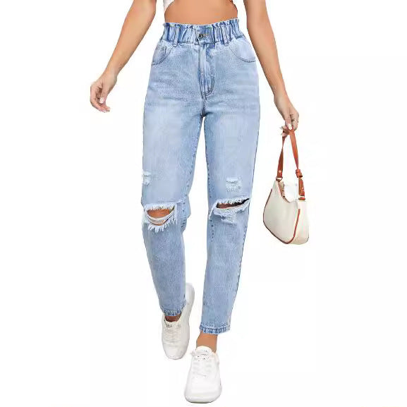Damen High-Waist Jeans mit lässigen Rissen und elastischem Bund Stalluxe