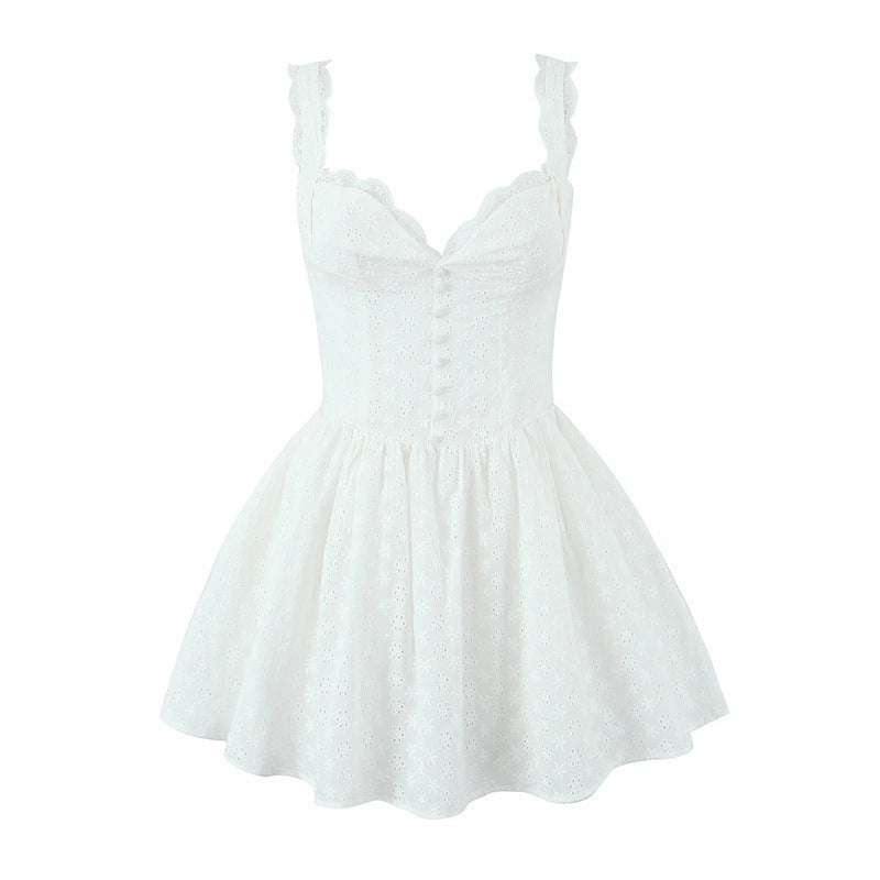 Damen figurbetontes Sommerkleid mit Details aus Spitze und Knopfleiste Stalluxe
