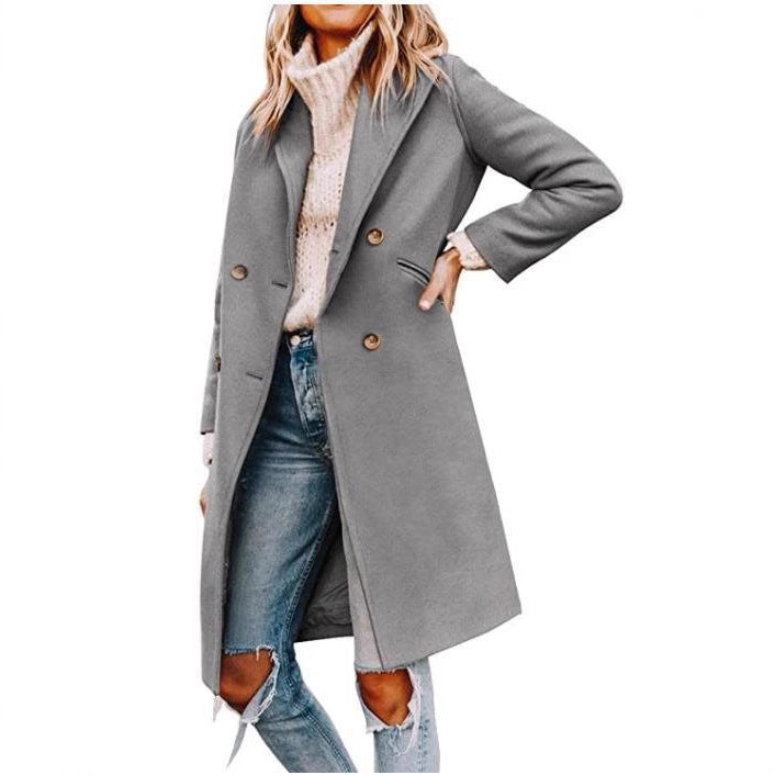 Damen eleganter, klassischer Wollmantel mit doppelter Knopfreihe und praktischen Taschen Stalluxe