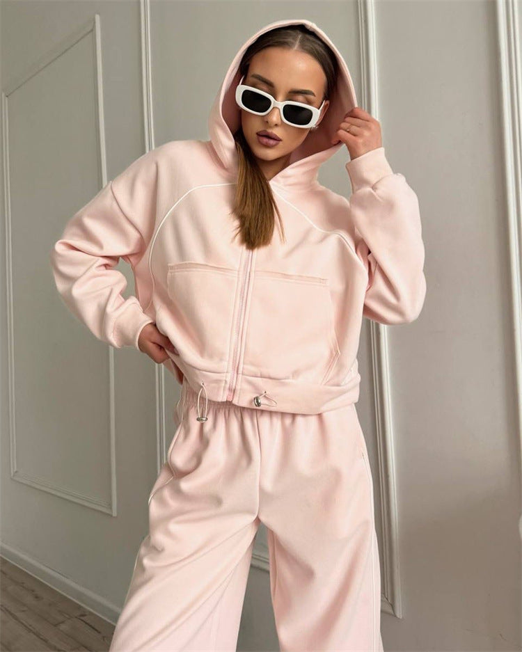 Damen sportliches Freizeitjacken- und Hosen-Set mit trendy Schnitt und elastischem Bund Stalluxe