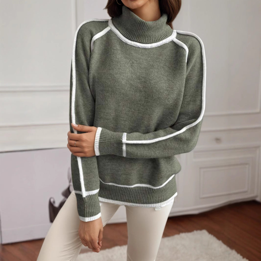 Damen Pullover mit hochgeschlossenem Kragen und kontrastierendem Streifen Stalluxe