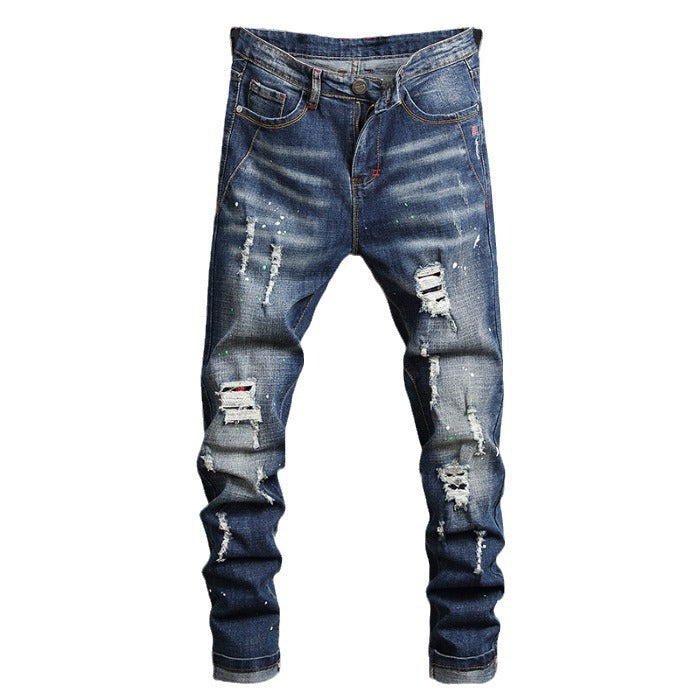 Herren Ripped Denim-Jeans mit kontrastierenden Details und schmalem Schnitt Stalluxe