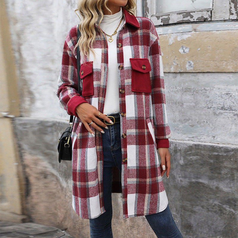 Damen karierte Flanelljacke mit aufgesetzten Taschen und Knopfverschluss Stalluxe