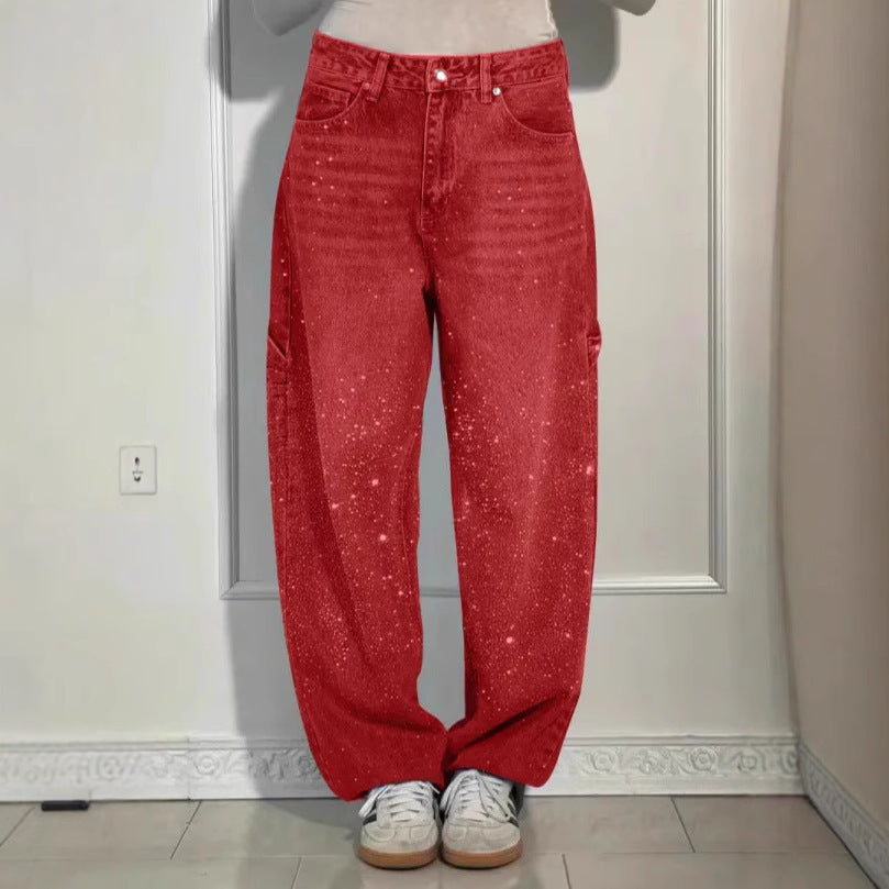 Damen modische Mom-Jeans mit schimmernden Details Stalluxe