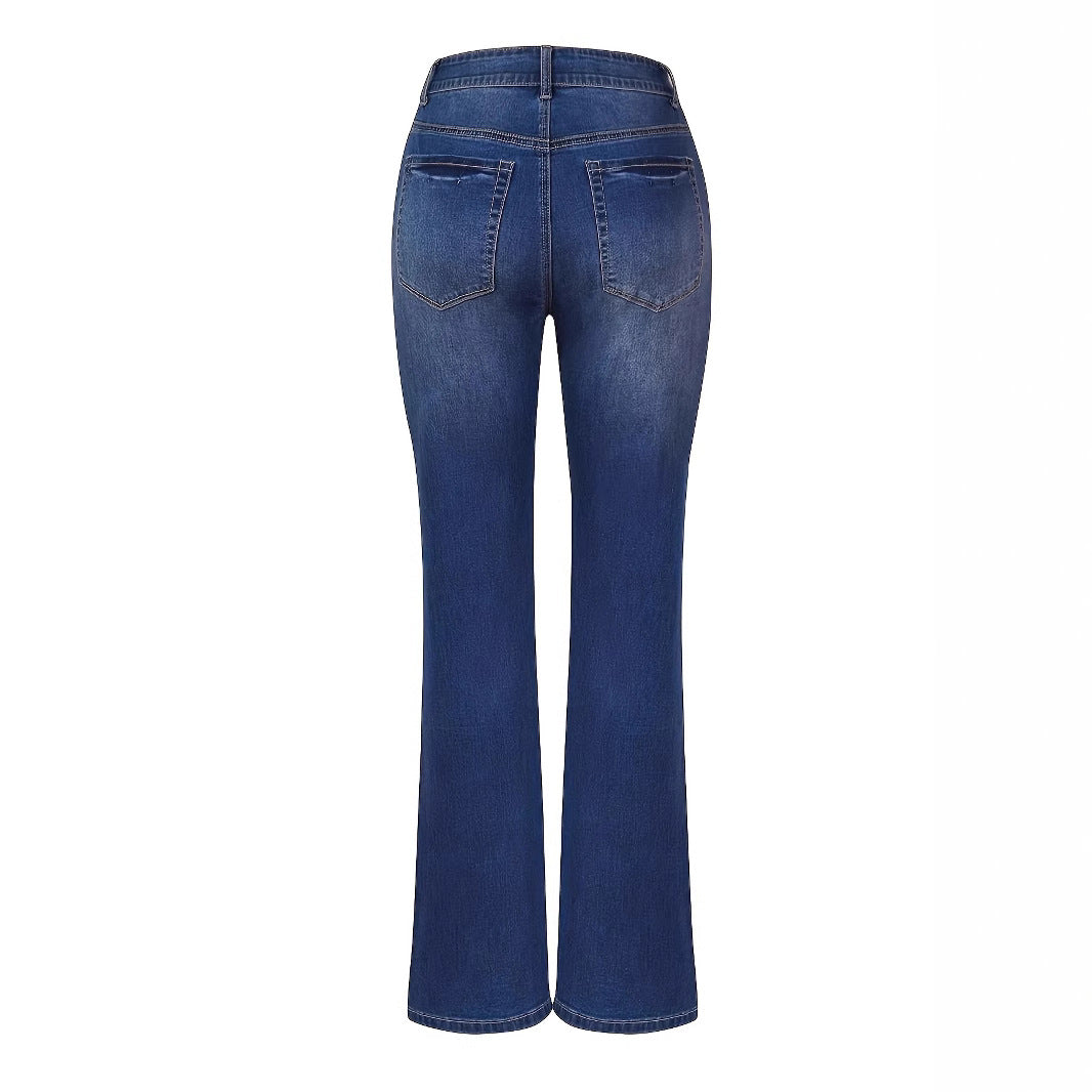 Damen Flared Jeans mit hohem Bund und elegante Knopfdetails Stalluxe