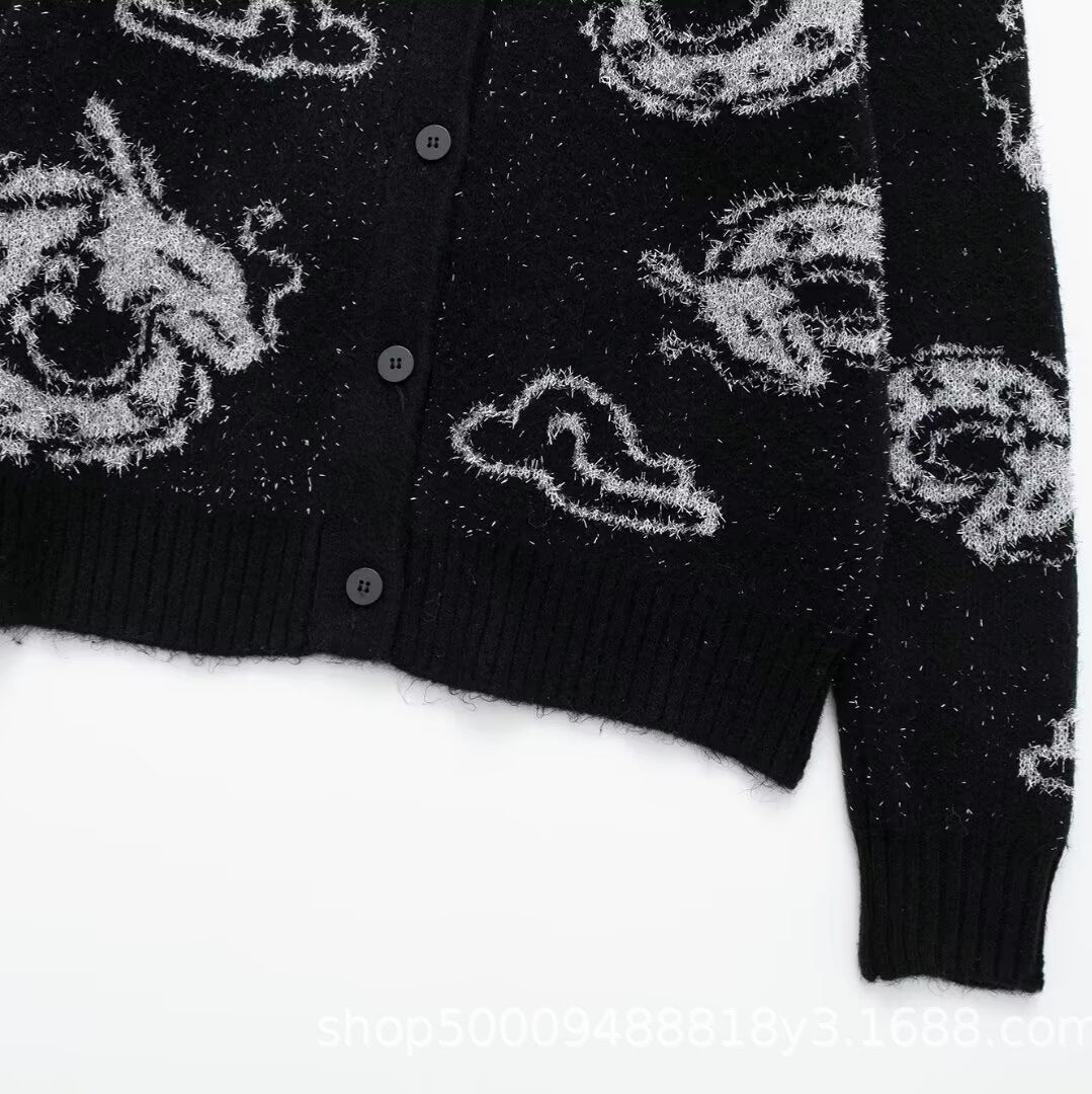 Damen Strickjacke mit einzigartigem Drachenmuster und Knopfverschluss Stalluxe
