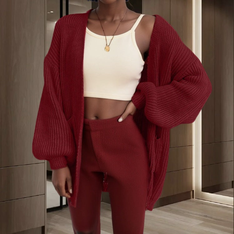 Damen Offener Strickcardigan mit voluminösen Ärmeln und praktischen Taschen Stalluxe