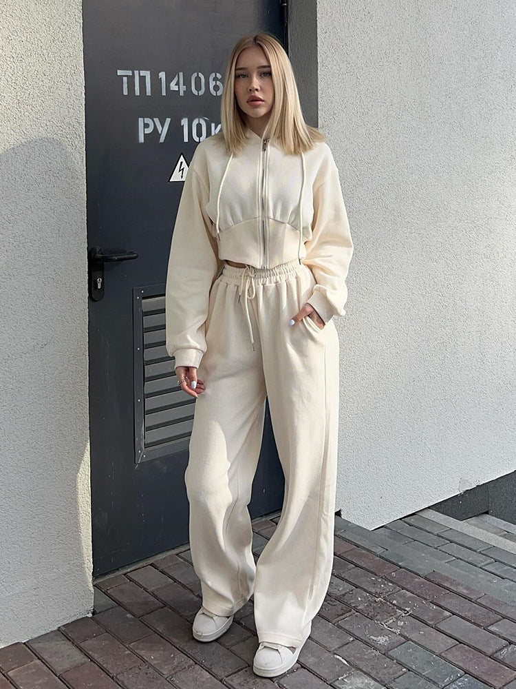 Damen Lässiger Jogginganzug mit cropped Hoodie und weitem Schnitt Stalluxe