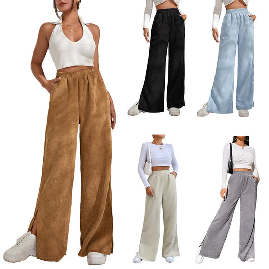 Women's Ribbed Wide-Leg Trousers Stalluxe