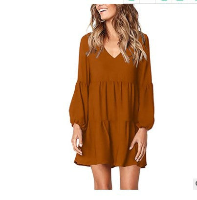 Damen fließendes Sommerkleid mit V-Ausschnitt und voluminösen Ärmeln Stalluxe
