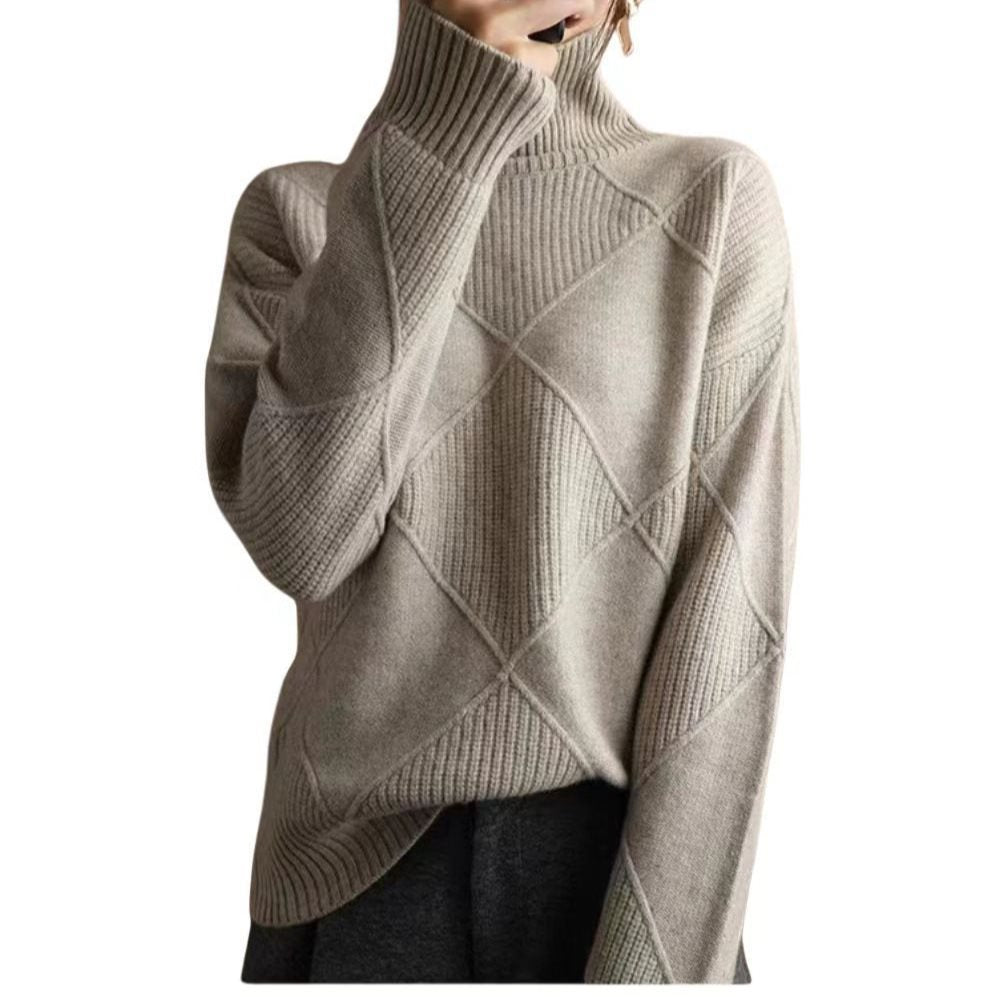 Damen kuscheliger Stehkragenpullover mit strukturiertem Strickmuster Stalluxe