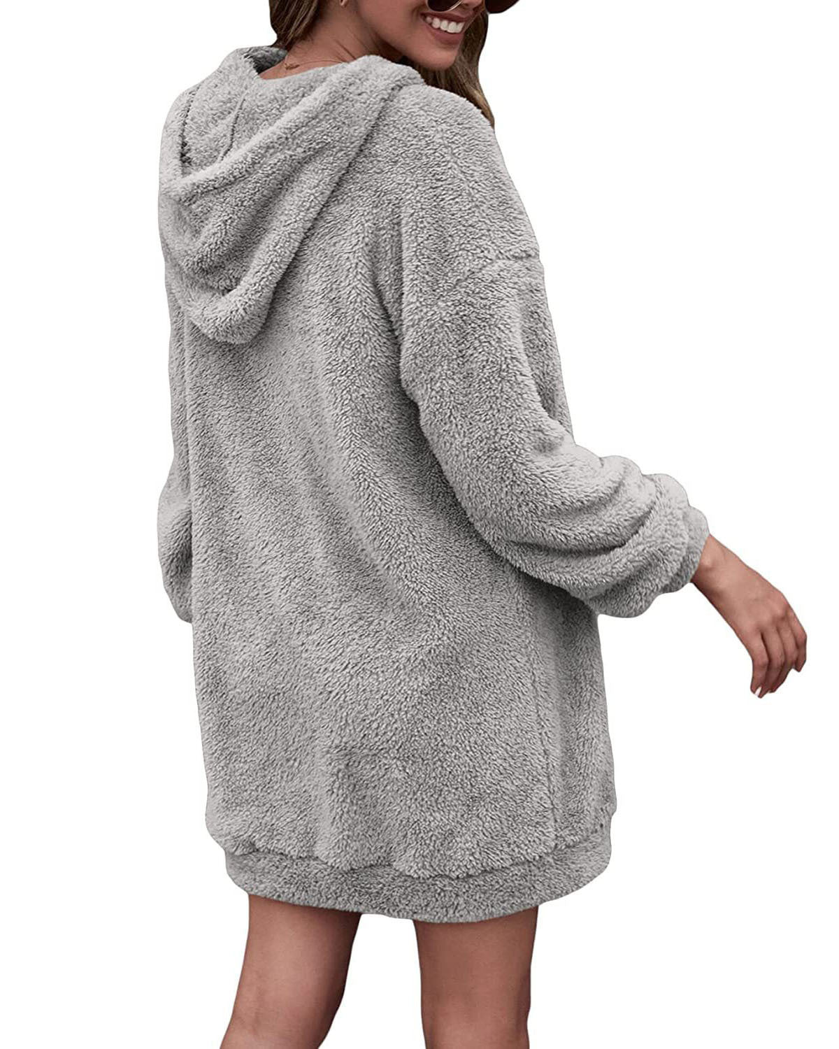 Damen kuscheliges Fleece-Kleid mit Kapuze und Taschen Stalluxe