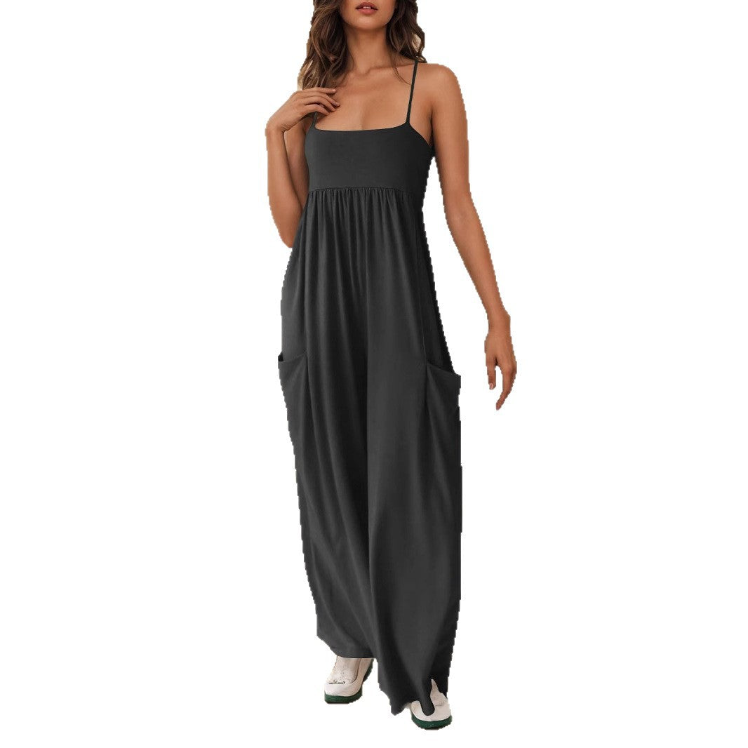 Damen lässiger Jumpsuit mit breitem Bein und verstellbaren Trägern Stalluxe