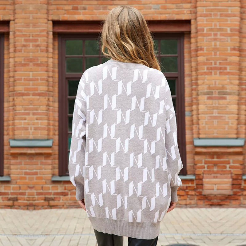 Damen modischer Strickmantel mit kontrastierenden Mustern und praktischen Taschen Stalluxe