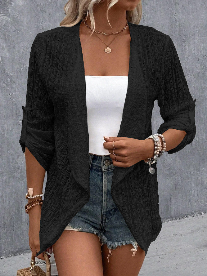 Damen luftiger Strick-Cardigan mit dekorativem Lochmuster Stalluxe