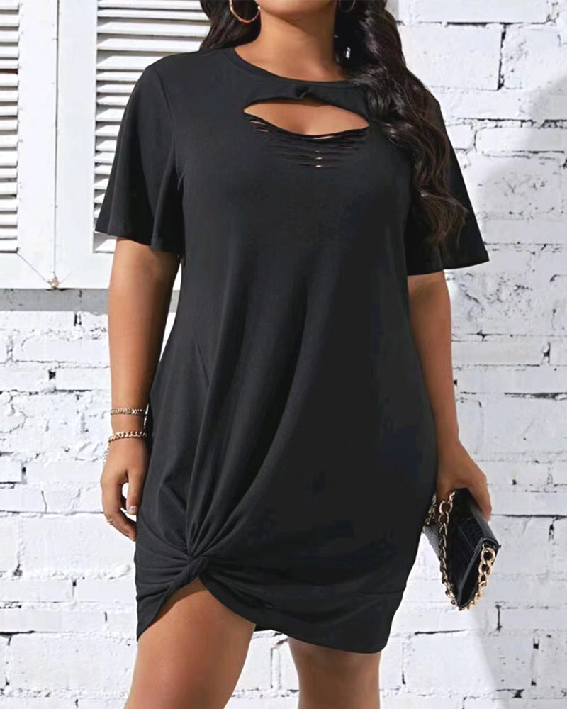 Damen modisches Freizeitleinenkleid mit knotenförmigem Saum und Cut-Out-Details Stalluxe
