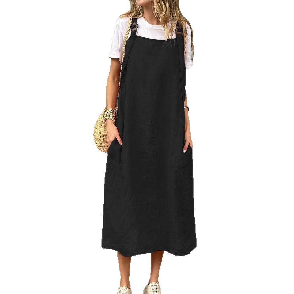 Damen Leichte Leinenkleid mit Taschen Stalluxe