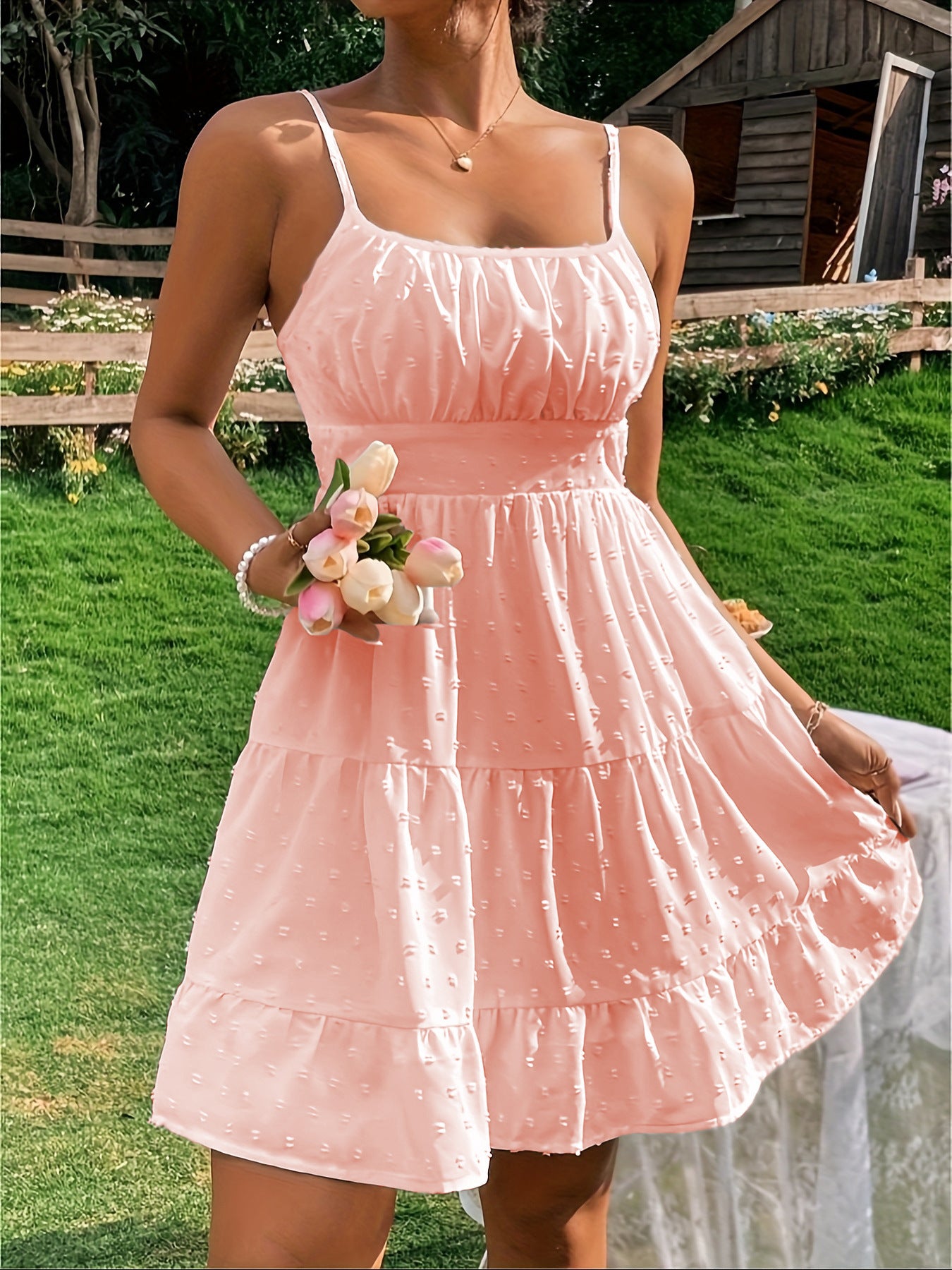 Damen Sommerkleid mit Rüschen und verstellbaren Spaghettiträgern Stalluxe