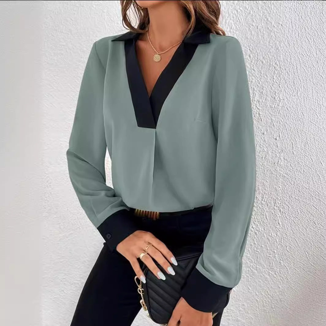 Damen Elegante Bluse mit kontrastierendem Kragen Stalluxe