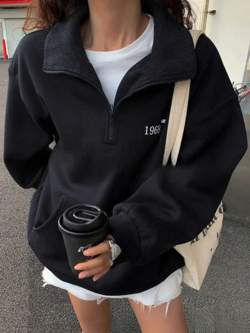 Damen Fleece-Hoodie mit hohem Kragen und halbem Reißverschluss Stalluxe