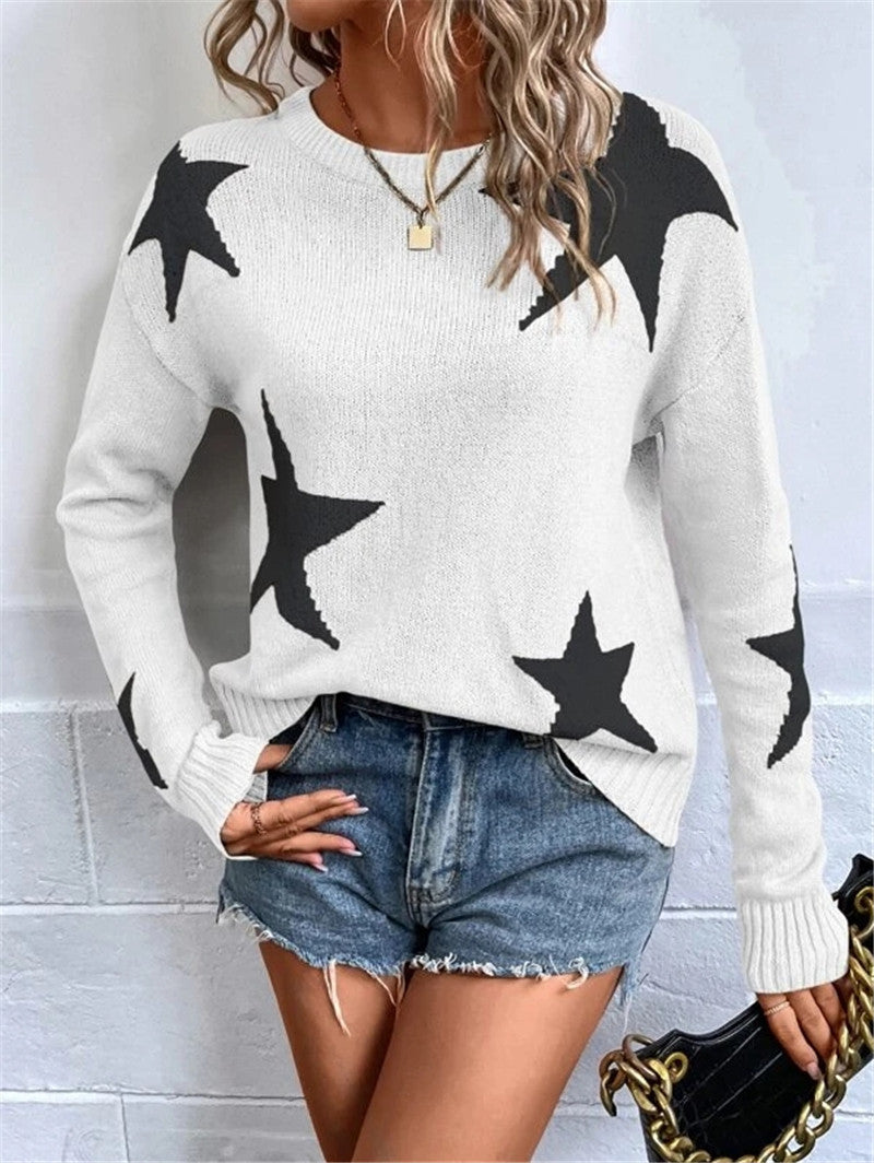 Damen Strickpullover mit auffälligem Sternenmotiv und Rundhalsausschnitt Stalluxe