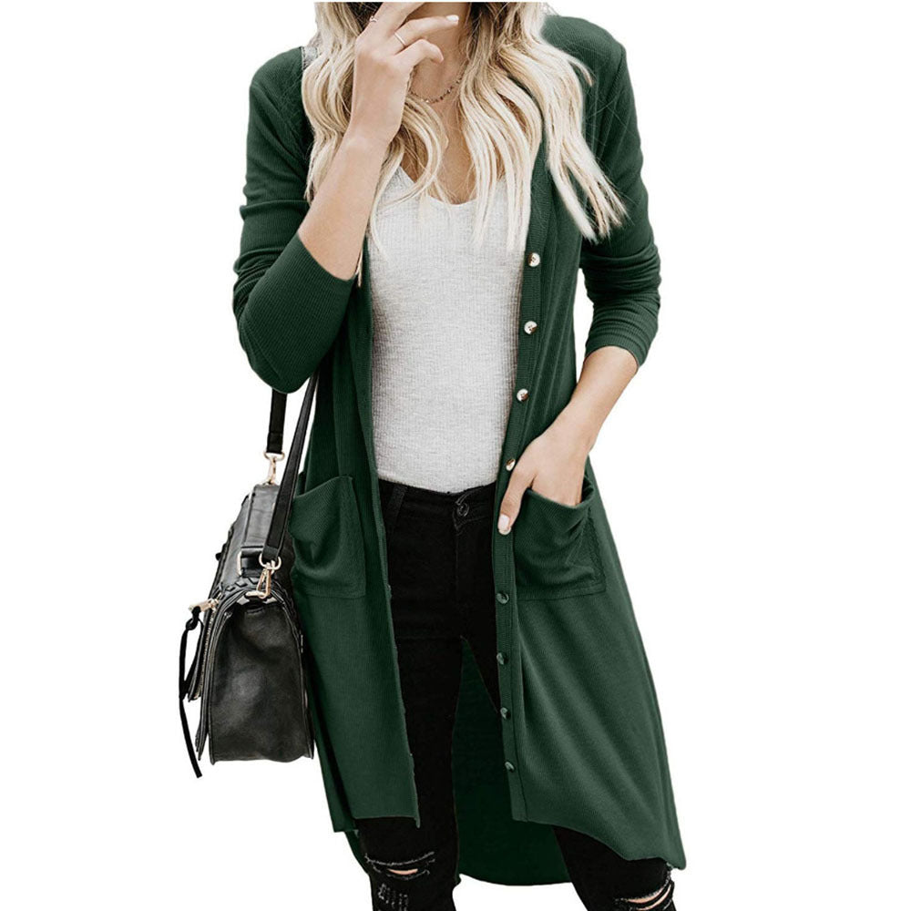 Damen Langer Strickcardigan mit Knöpfen und Taschen Stalluxe