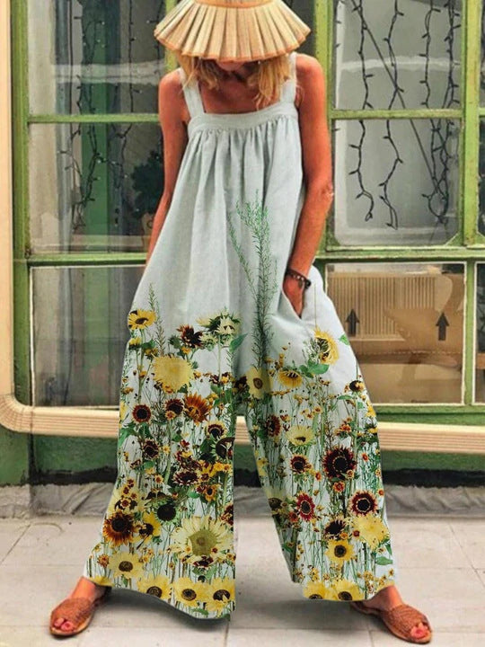 Women's Artistic Print Wide-Leg Jumpsuit Stalluxe