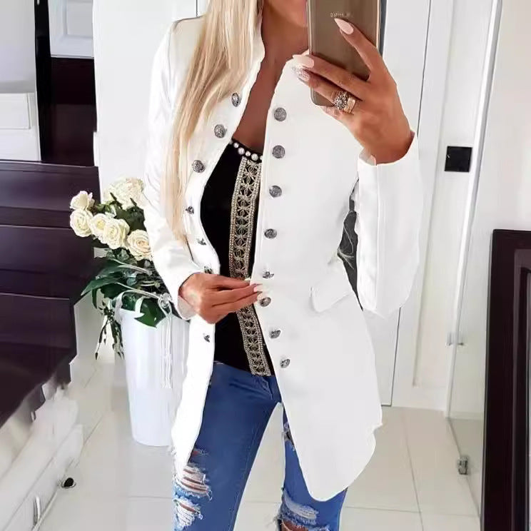 Damen Karierter Langarmblazer im modernen Schnitt mit Knopfdetails Stalluxe