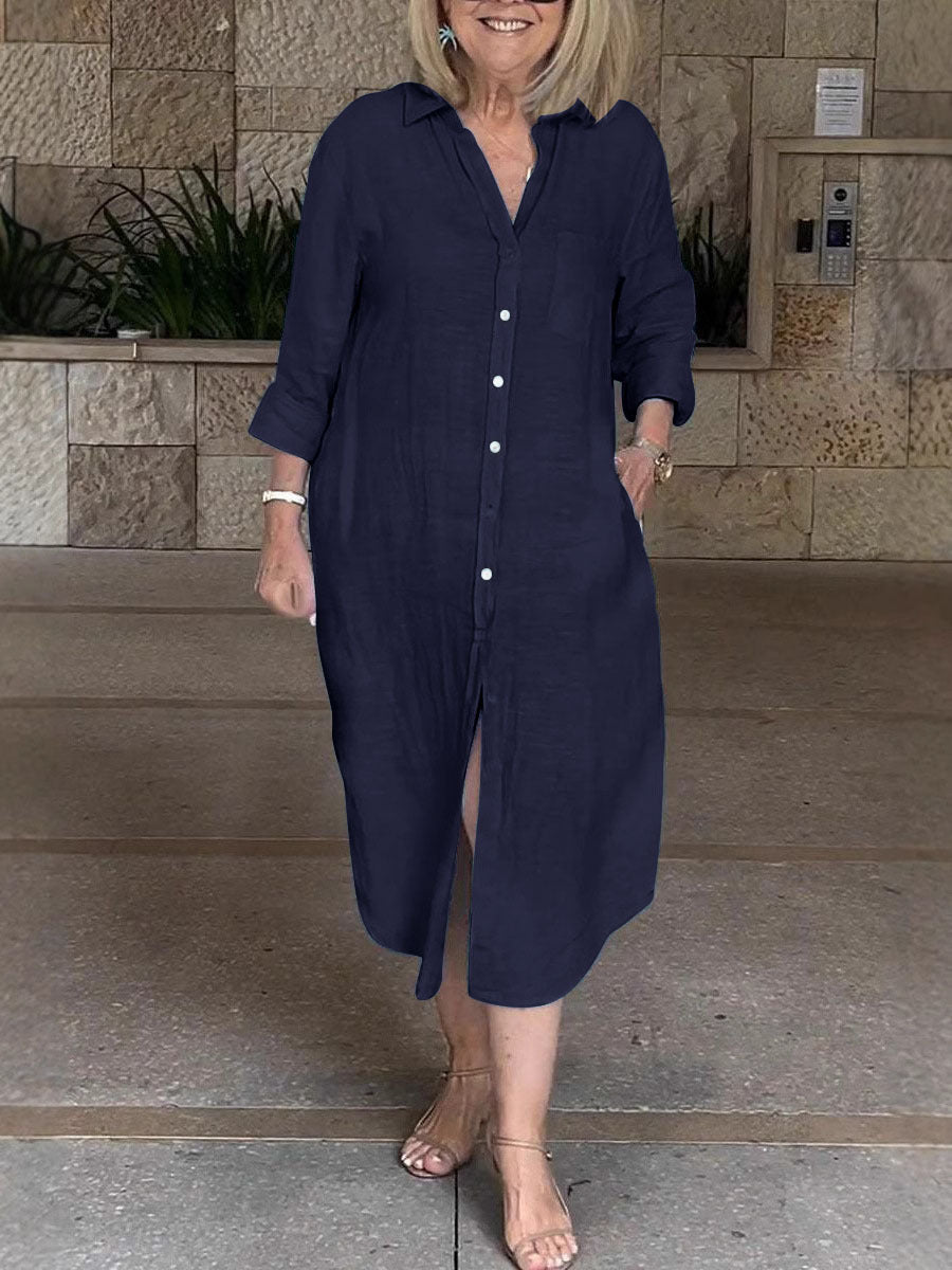Damen Leichtes Sommerkleid mit Knopfleiste und langen Ärmeln Stalluxe