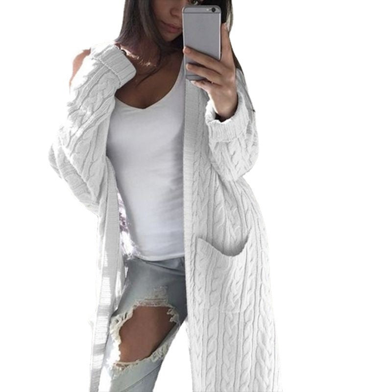 Damen gemusterter Strickmantel mit praktischen Taschen und offenem Schnitt Stalluxe