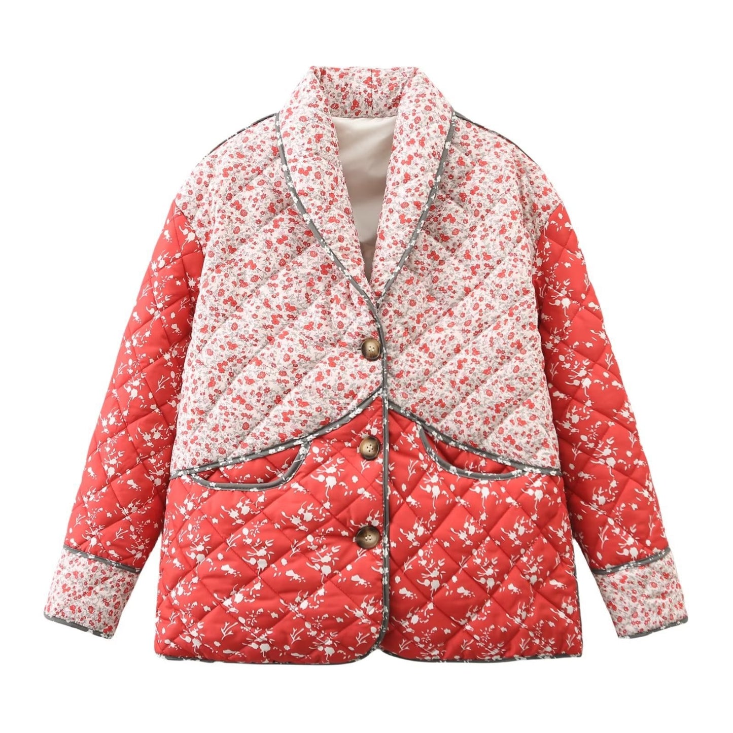 Damen gestepptes Freizeitjacke mit floralem Design und zwei seitlichen Taschen Stalluxe