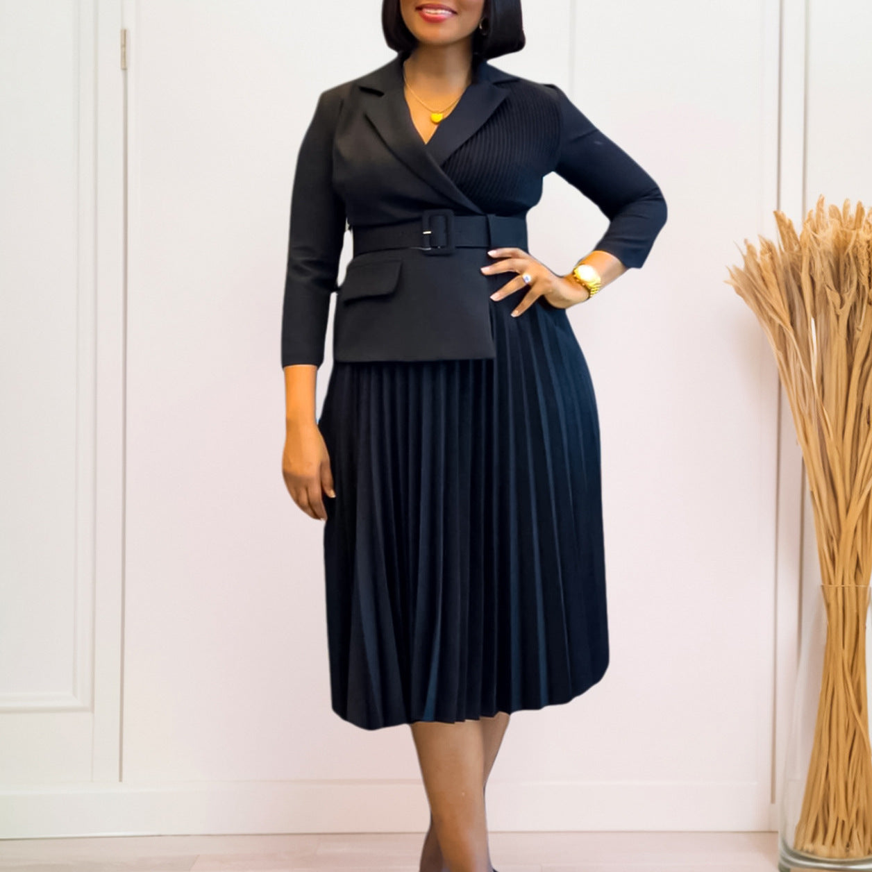 Damen elegantes und modisches Blazer-Kleid mit Falten