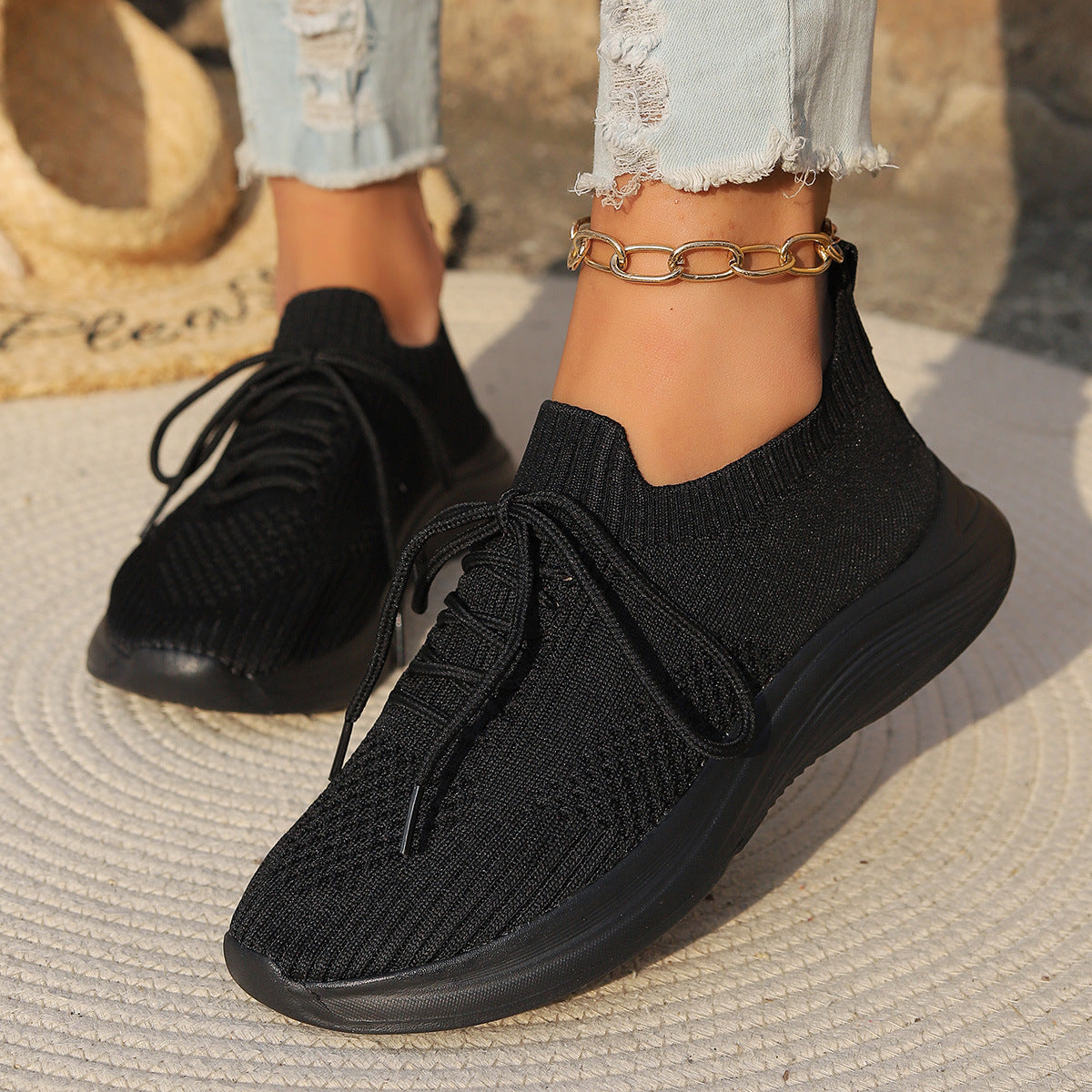 Damen Atmungsaktive Sportliche Sneakers mit elastischem Strick-Obermaterial Stalluxe