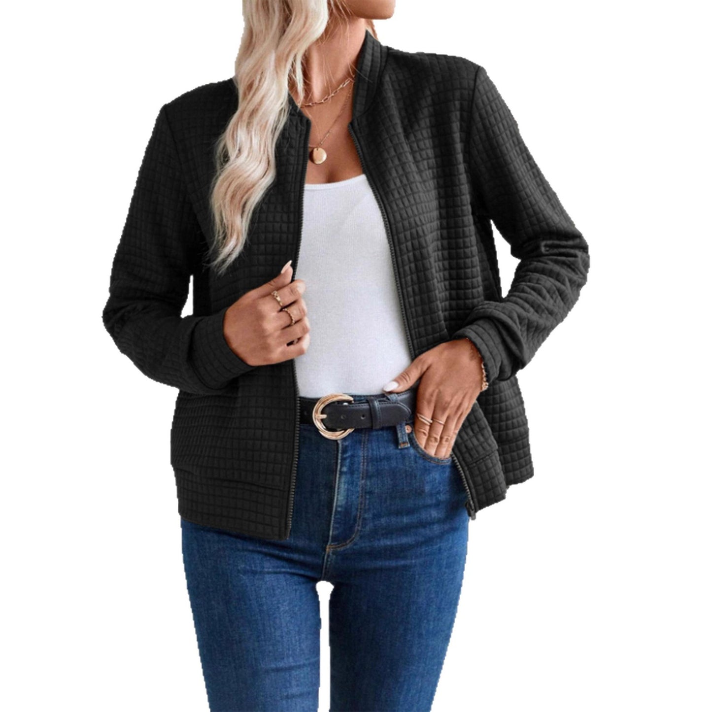 Damen modische Steppjacke mit hohen Kragen und Reißverschluss Stalluxe